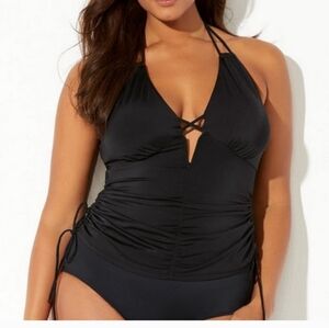 Nwt Ashley Graham PlungeRenegade Tankini Top size 6 black halter